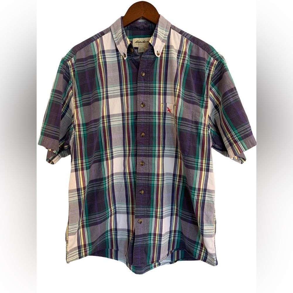 Eddie Bauer Mens Plaid Short Sleeved Button Down Shirt Multicolored M